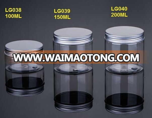 100ML/150ML/200ML Clear Bottom Aluminum Metal Cap Amber Empty cream jar for body care Plastic Cosmetic Jar